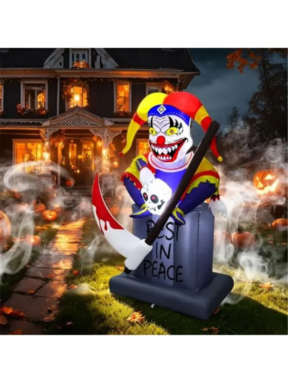 Lulu Home 6FT Halloween Inflatable Tombstone with Clown, White LED Lighted